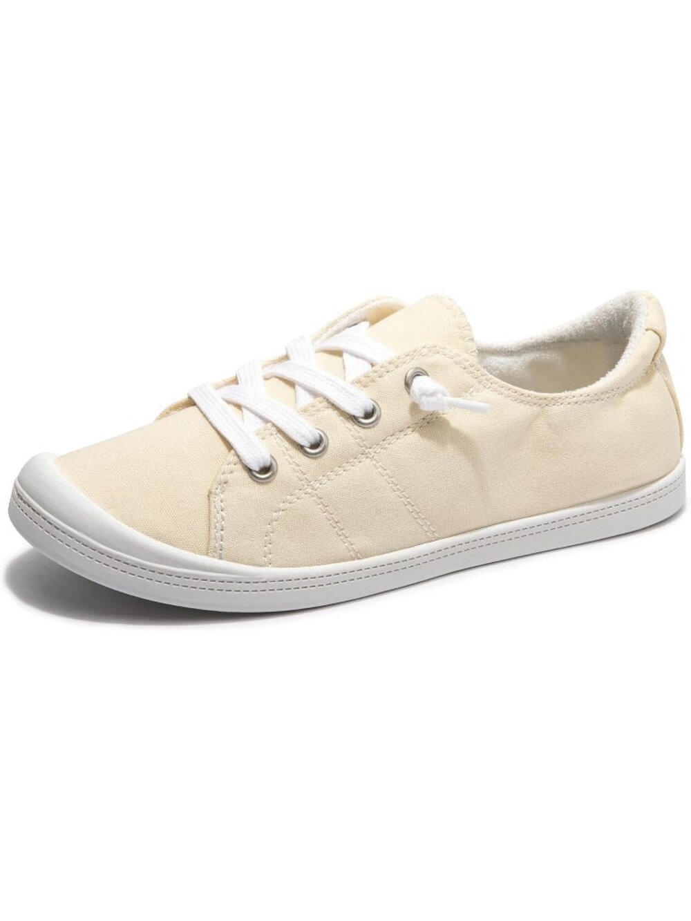 Women's Beige Canvas Low Top Casual Classic Non Slip Rubber Outsole Flat Sneaker